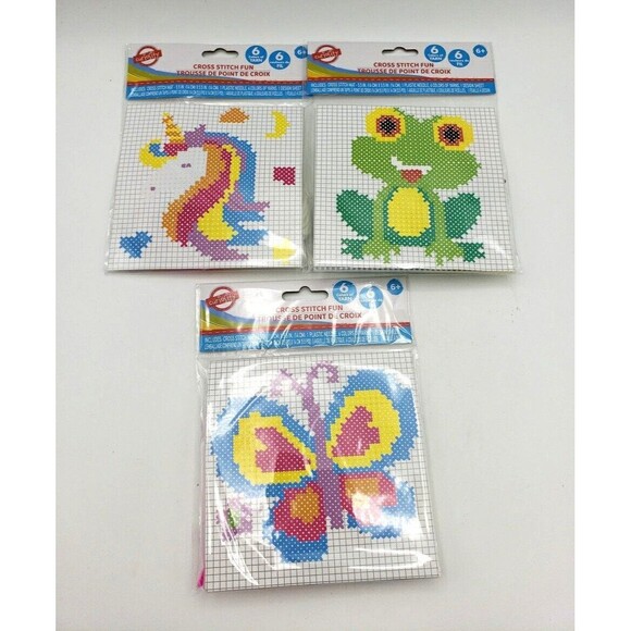 Cross Stitch Projects Set of 3-6 Yarn Colors per Kit Unicorn Frog Butterfly NEW - Picture 1 of 7